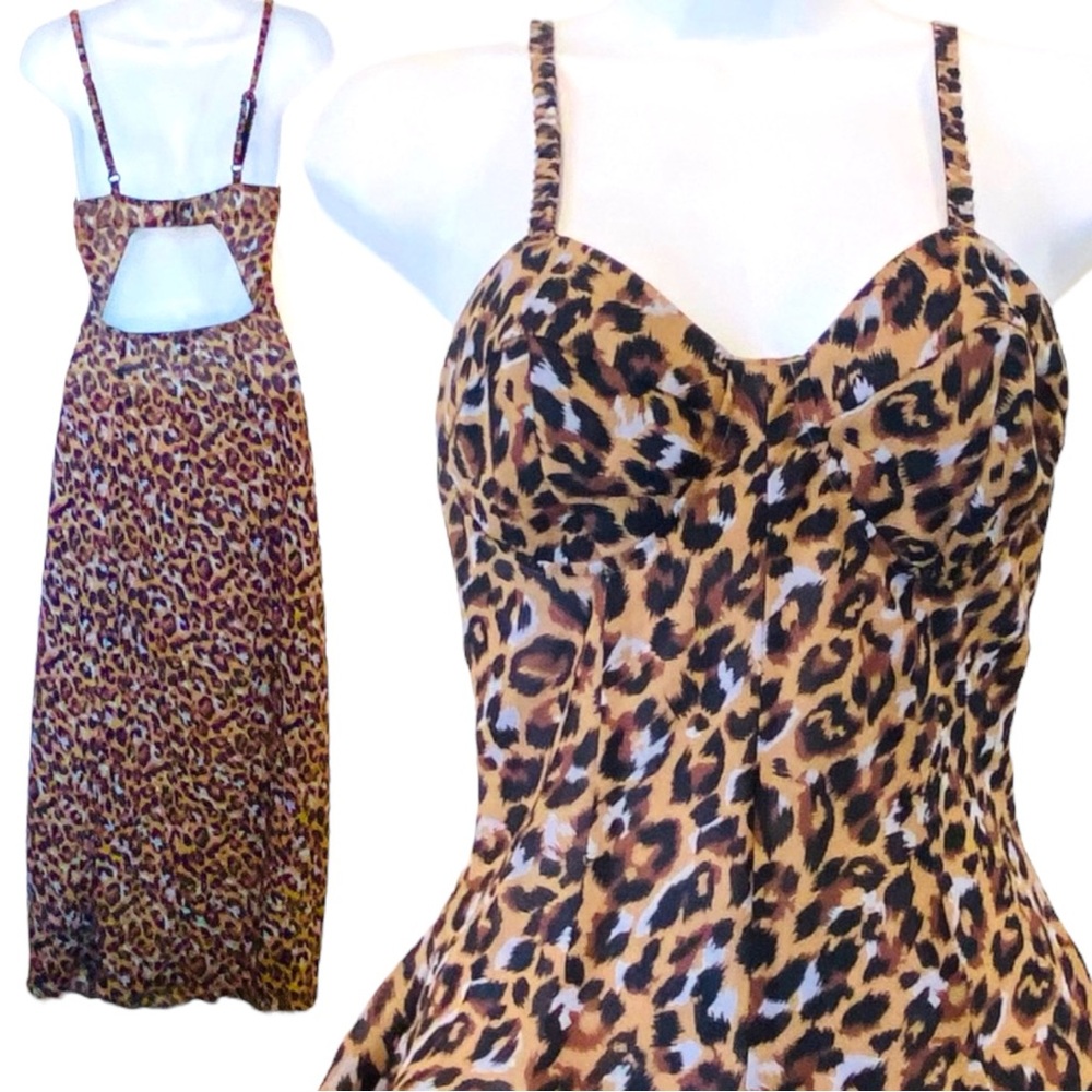 90s Victoria’s Secret Leopard Print Chiffon  Vintage Maxi Gown Slip Dress 🔥🔥